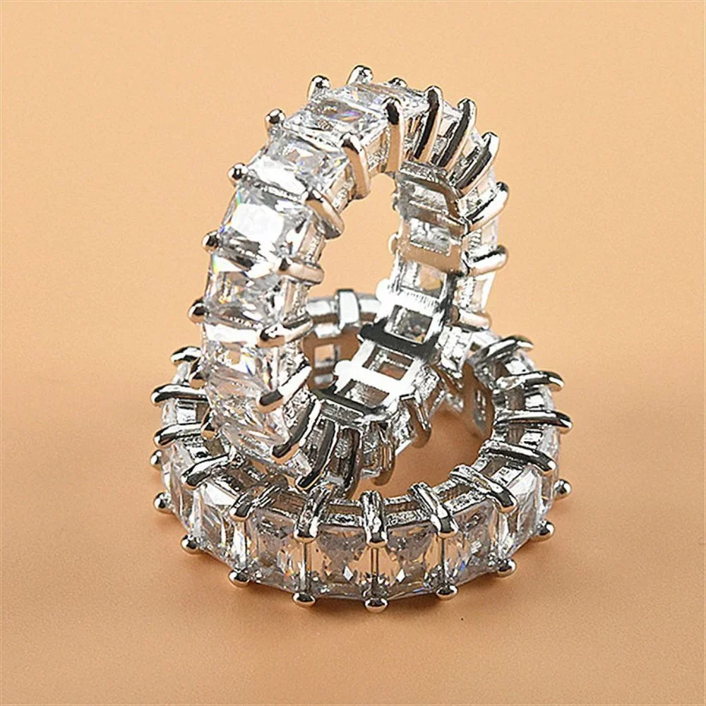 NEW 925 Silver Baguette Diamond Full Eternity Ring